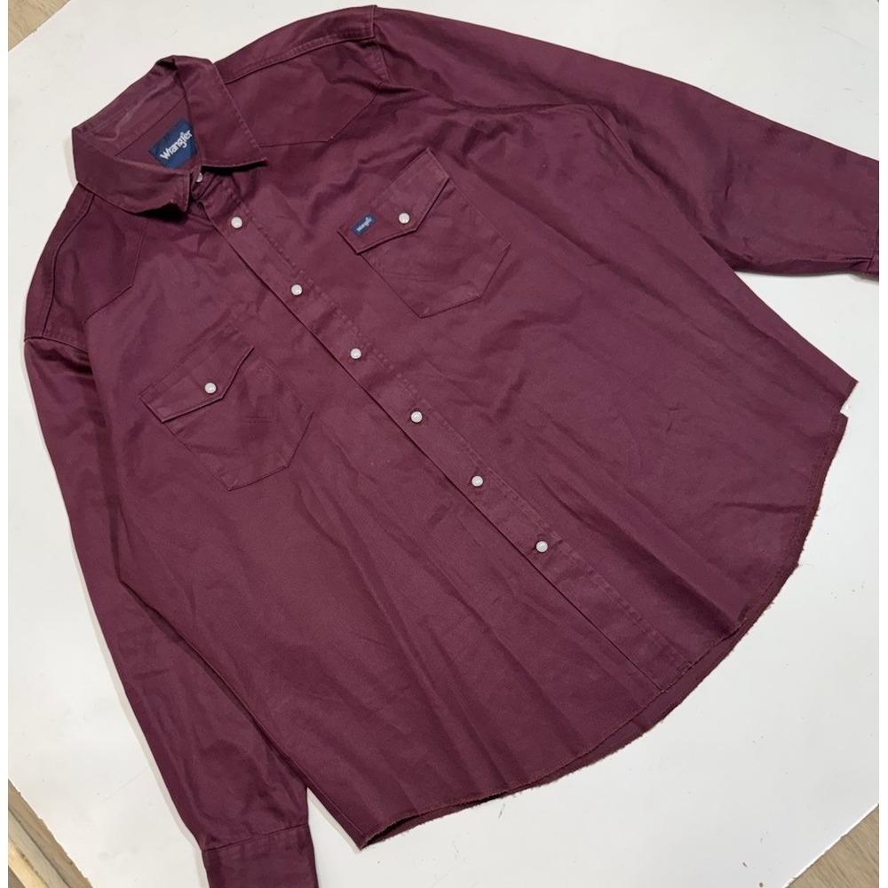 Wrangler Western Pearl Snap Button Shirt Mens 2XL Red Long Sleeve Brushpopper